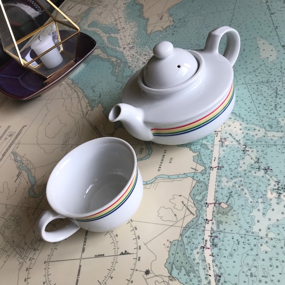 80s Rainbow Stripe Teapot Set The Toscany Collection Japan - Picture 2 of 5